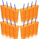 Honeydak 16 Pcs Anime Theme Birthday Party Decorations Cups with Silly Straws Bulk 24 oz Drinking Orange and Blue Resuable Plastic Cups for Birthday Party Favor