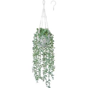 DREAMLOOM Fake Hanging Plants with Pot, Artificial Eucalyptus Hanging Plants with Macrame Hanger for Indoor Decor, Fake Hanging Vines Faux Greenery for Home Kitchen Office