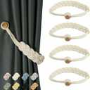 BEL AVENIR Curtain Tiebacks Magnetic Woven Curtain Holdback Drapery Tie-Back (Ivory Braid-4 Pack)