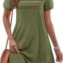 MEROKEETY Women's Summer Short Lace Sleeve T Shirt Dress Casual Crew Neck Pleated Front Shift Dresses (Green, S)