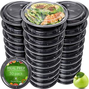 Prep Naturals Meal Prep Containers - Dishwasher-Safe Plastic Bowls with Lids - Freezer & Microwave-Safe Food Storage Containers with Lids - Portion-Control Meal Prep Bowls - 30 Pack, 24 Oz, Black