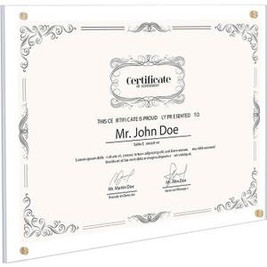 Kalami 11x14 Acrylic Wall Mount Picture Frame Self Adhesive, No Drill Holes Floating Frameless Clear Photo Frame for Diploma Certificate Degree Document Display Gallery Wall-Full Frame is 12x15