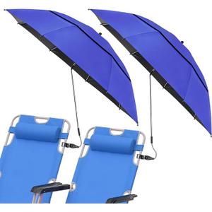 Roacasumy 2 Pack 40.9'' Beach Chair Umbrella with 360 Adjustable Canopy & 270 Flexible Clamp, Double Canopy Sun Protection for Wheelchair, Patio, Golf Cart, Camping