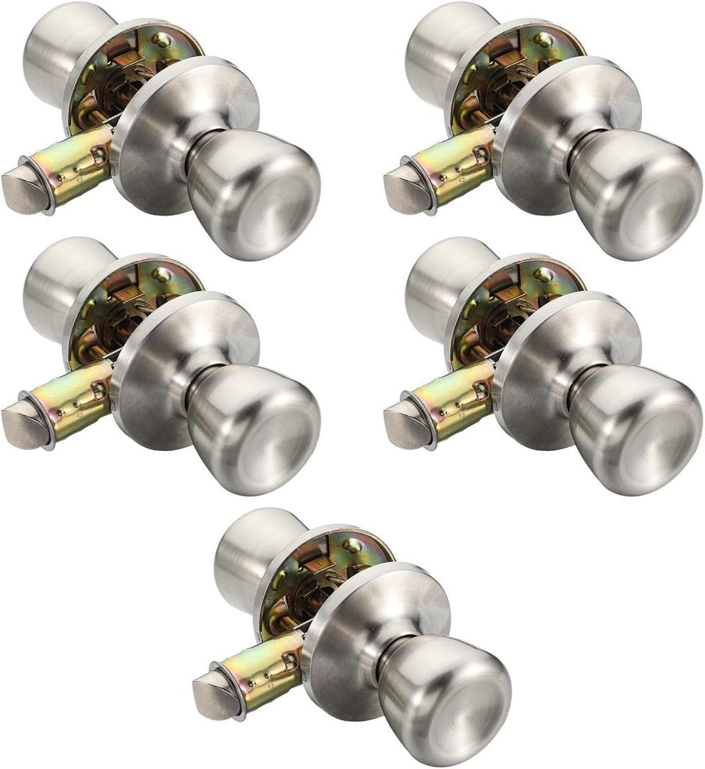 5 Set Mobile Home Door Knob Lock Set Mobile Interior Passage Door Knobs for Hall Closet Bed and Bath Handle Durable Metal Rust-Resistant & Easy to Install(Silver)