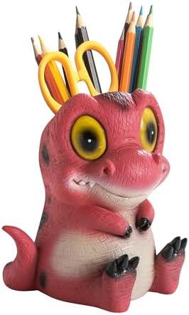 Banllis Dinosaur Pen Holder & Pencil Holder for Desk - Cute Cartoon Desk Accessories, Red Dino Toothbrush Holder, Office & School Supplies, Ideal Gifts for Adults, Kids, Women, Men