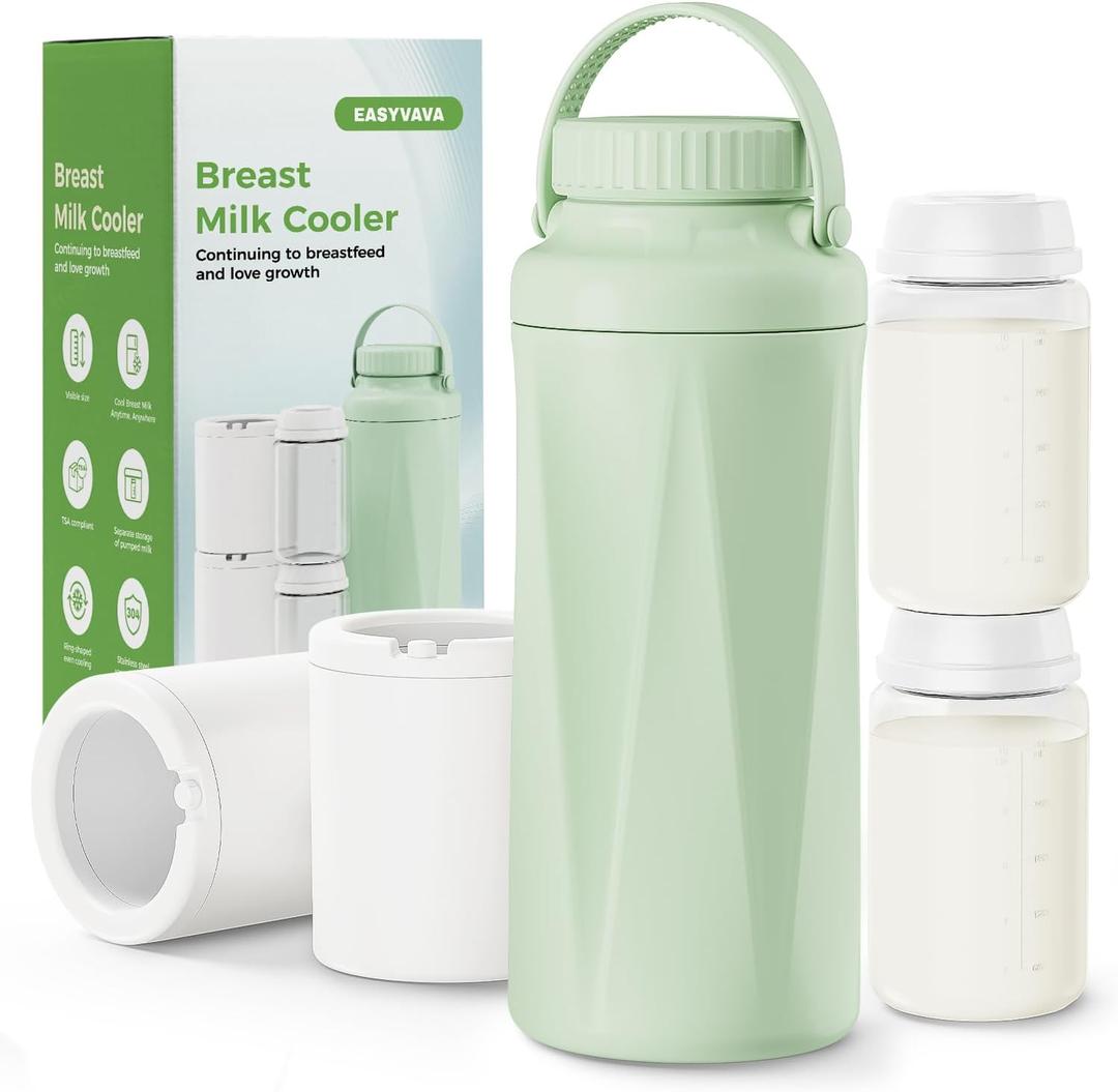 22oz Portable Breast Milk Cooler Bottle-Milk Cooler for Outdoor Travel, Keeps Fresh Cooling for 24+ Hours,Breastfeeding Essentials with 2pcs Bottle for Breastmilk Storage (Mint-Green)