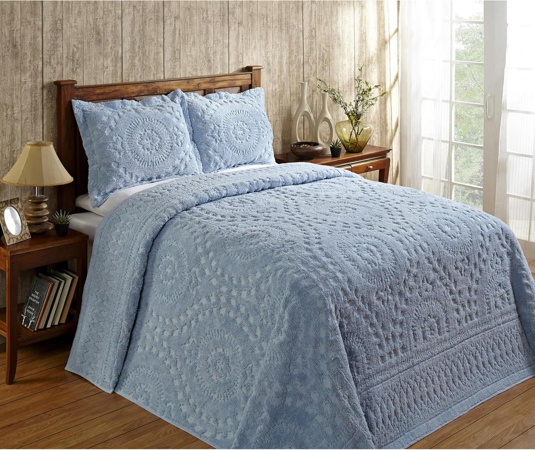 Better Trends 1 Piece Chenille Bedspread Twin Size 100% Cotton Chenille Bedding Lightweight Medallion Pattern Bedroom Decor Rio Collection