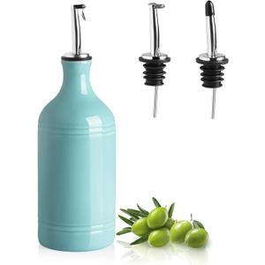 Sweejar Ceramic Olive Oil Dispenser Bottle, Opaque Oil Cruet Protects to Reduce Oxidation, Suitable for Storage Vinegar, Coffee Syrups & Other Liquids, Pack of 1, 15.5 Fl Oz(Turquoise)