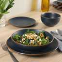 Gibson Home Hazeltine 16-Piece Navy Blue Stoneware Dinnerware Set Plates and Bowls, Durable Ceramic Kitchen Dinner Set