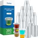 Dealusy 360 Set 1 oz Jello Shot Cups with Lids, Sturdy & Food Safe Disposable Plastic Portion Condiment Dipping Sauce Cups, Small Containers for Salad Dressing