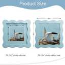 4x4 Picture Frame with Mat for 3x3, Wavy Edge Wooden Real Glass Photo Frame for Tabletop and Wall Hanging, Blue, 1 Pack