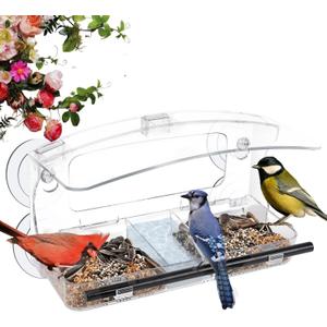 Window Bird Feeder with 4 Strong 2.36 Suction Cup for Outdoors, Close-up Bird Watching Gift for Bird Lovers Cats, Suitable for Cardinals, Finches, Orioles, Bluebirds, etc