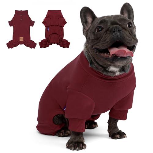 cyeollo XL Dog Pajamas, Fleece Dog Pjs Thermal Doggie Onesie Soft Stretchy Doggie Sweater Pet Jammies Clothes for Medium to Large Dogs Female & Male, Burgundy XL