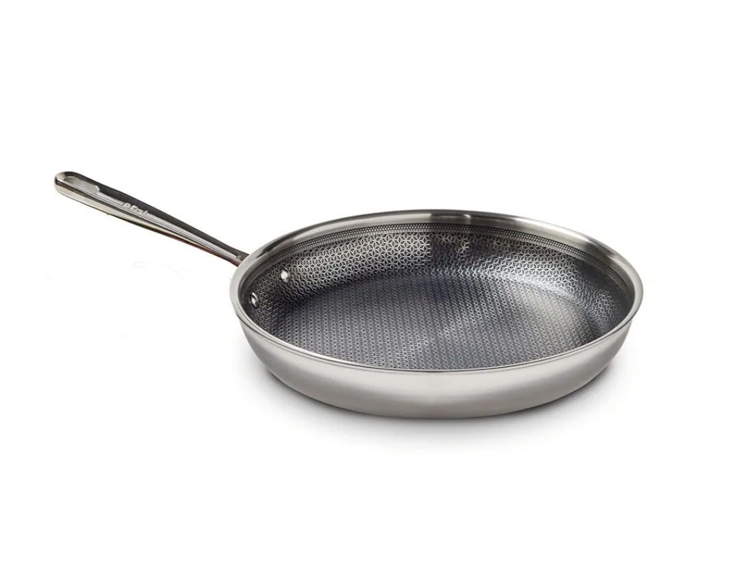 T-fal HybridMesh Tri-Ply Stainless Steel Fry Pan 12 Inch, Induction Oven Safe 500F, Metal Utensil Safe, Ideal For Searing, Cookware, Dishwasher Safe Pots and Pans, Needs Pre-Heating, Silver/Black