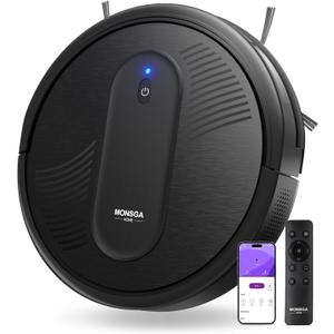 MONSGA Robot Vacuum Cleaner, 4000Pa Powerful Suction Robotic Vacuum, 3.2" Super-Slim, 140Min Runtime, Vacuum Robot for Hard Floor/Low Pile Carpet/Pet Hair, Remote/App/Voice Control, Schedule Clean (Black)