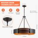 Modern Farmhouse Chandelier 26" Industrial Drum Pendant Lighting Fixture 5-Light Black Walnut Grain Finish for Dining Room Kitchen Island Office Living Room