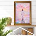 Vintage Gold Framed Jesus Wall Art Pink Jesus Walking on Water Canvas Prints Modern Christian Spiritual Picture Divine Light Religious Beliefs Oil Painting Poster Artwork for Living Room Church 11''Lx9''W