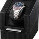 ProCase Watch Winder for Automatic Watches, Single Automatic Watch Winder Rotator Shaker Box with Quiet Motor and Flexible Pillow, Rotating Watches Case Gifts for Men Women -1 Slot (1 Slot--Black Carbon Fiber Leather)