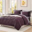 AMBERSPACE Plush Comforter Set Full Size Purple, Flannel Velvet Comforter Sets 7 Pieces Bed in a Bag, Soft Warm Winter Bedding Set with Sheets, Pillowcases & Shams