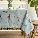 Horaldaily Spring Tablecloth 6084 Inch Rectangular, Birds Branch Green Floral Washable Seasonal Table Cover for Party Picnic Dinner Decor