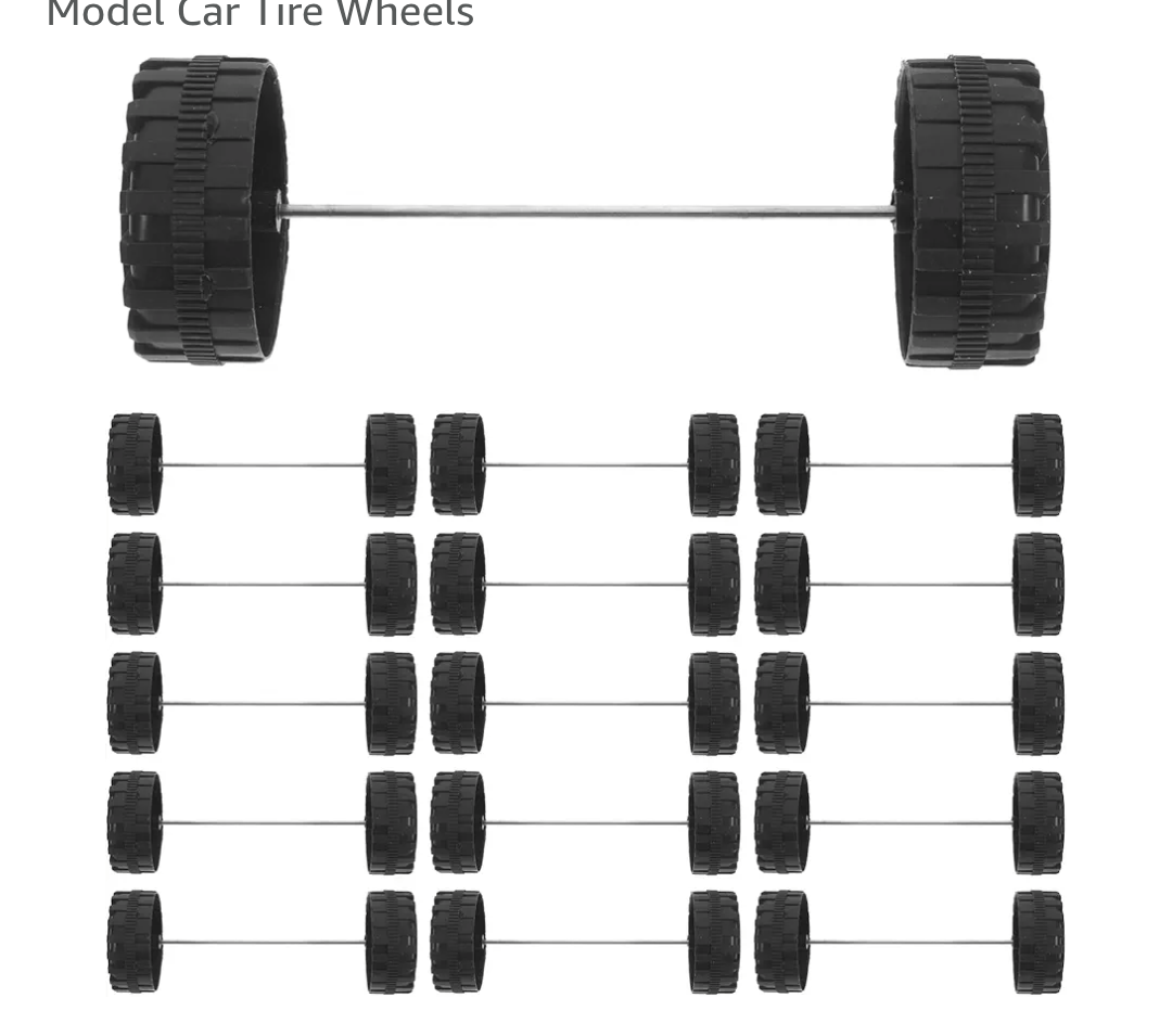 EXCEART Black Plastic Car Wheel Model 1 Set Small Wheels Replacement Accessories Wheels Shafts Axle Model Car Tire Wheels