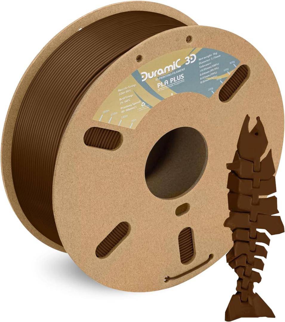 DURAMIC 3D PLA+ Filament 1.75mm 1Kg Brown, PLA Plus Filament 1Kg Spool(2.2lbs) Tougher and Stronger, Dimensional Accuracy Probability +/- 0.02mm