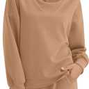 Amoretu Womens Mock Cowl Neck Sweatshirt Lightweight Loose Fit Drop Shoulder Pullover Tops (Brown, XXL)