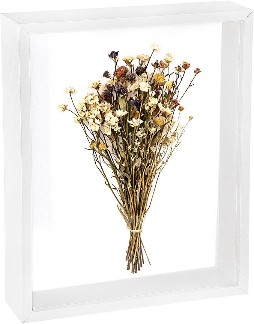 White Wooden Dried Flower Photo Frame, 8×10 Inch Pressed Flowers Display Stand Decorative Floating Photo Frame for Handicrafts, Tabletop Decor, Artwork, 1 Pc 