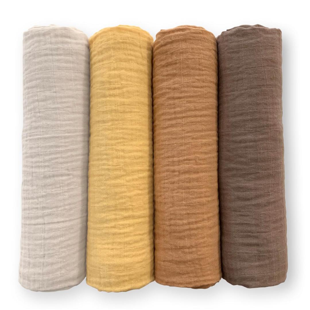 SwaddleDesigns Cotton Muslin Swaddle Blankets for Baby Boy & Baby Girl, Set of 4, Neutral Receiving Blankets for Newborn, Baby Registry & Gift, 46x46 inches, Warm Glow