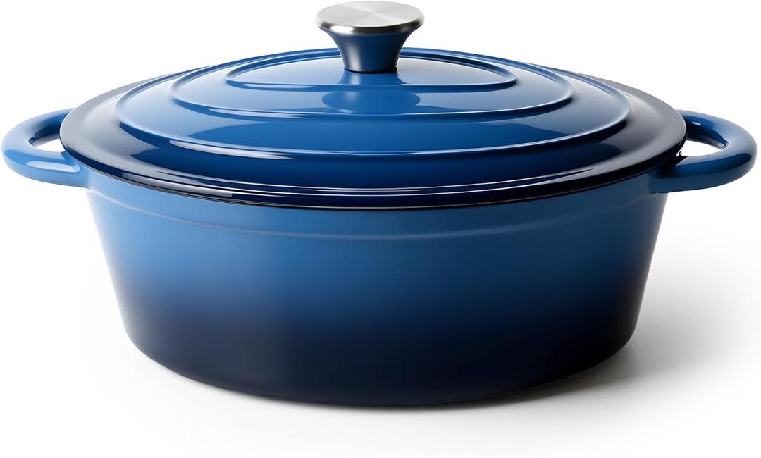 Oval Dutch Oven for Bread Baking, 4.5 Quart Non Stick Enameled Cast Iron Dutch Oven Pot with Lid, Oven Safe Oval Casserole with Lid up to 500F for Baking, Braising, Stews, Roasting (Blue)