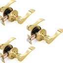 Gold Wave Style Door Handles (No Lock and Key), Non-Locking Reversible Gold Door Lever for Bathroom and Interior Closet, Polished Brass, 3 Pack