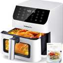 Beelicious 5.8QT Large Air Fryer, 12-in-1 Digital Airfryer with Clear Window, 40+ Recipes, Flavor-Lock Tech, Shake Reminder, Compact, Quiet, Dishwasher Safe, Nonstick, Fit for Family of 2-5, White