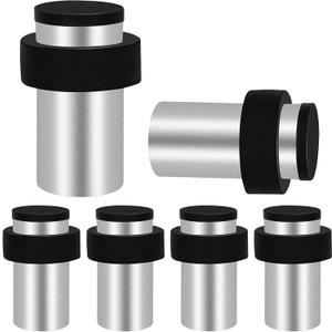 KOLAKO Door Stops, 6 Pack Floor Door Stoppers, Stainless Steel, 2.5 Inch Modern Solid Cylindrical Doorstops with Soft Rubber Bumper, Door Stoppers for Bottom or Top of Doors (Silver)