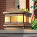 All Copper Steel Glass Outdoor Post lights, Waterproof Pillar Light, Vintage Patio Lawn Column Lamp,outdoor column lights,Deck Lights, Lantern Fence Lamp Fixture E26 Base (Flower glass, 16X16IN)