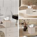 Tissue Box Cover Square PU Leather Facial Tissue Box Holder for Dresser Bathroom Decor (Beige)