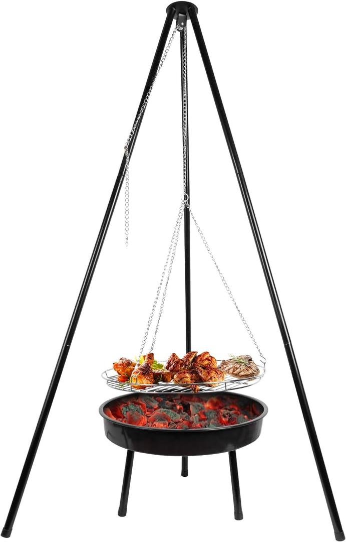 campfire grill, campfire tripod with a barbecue basin, suitable for outdoor travel and gatherings (chain)