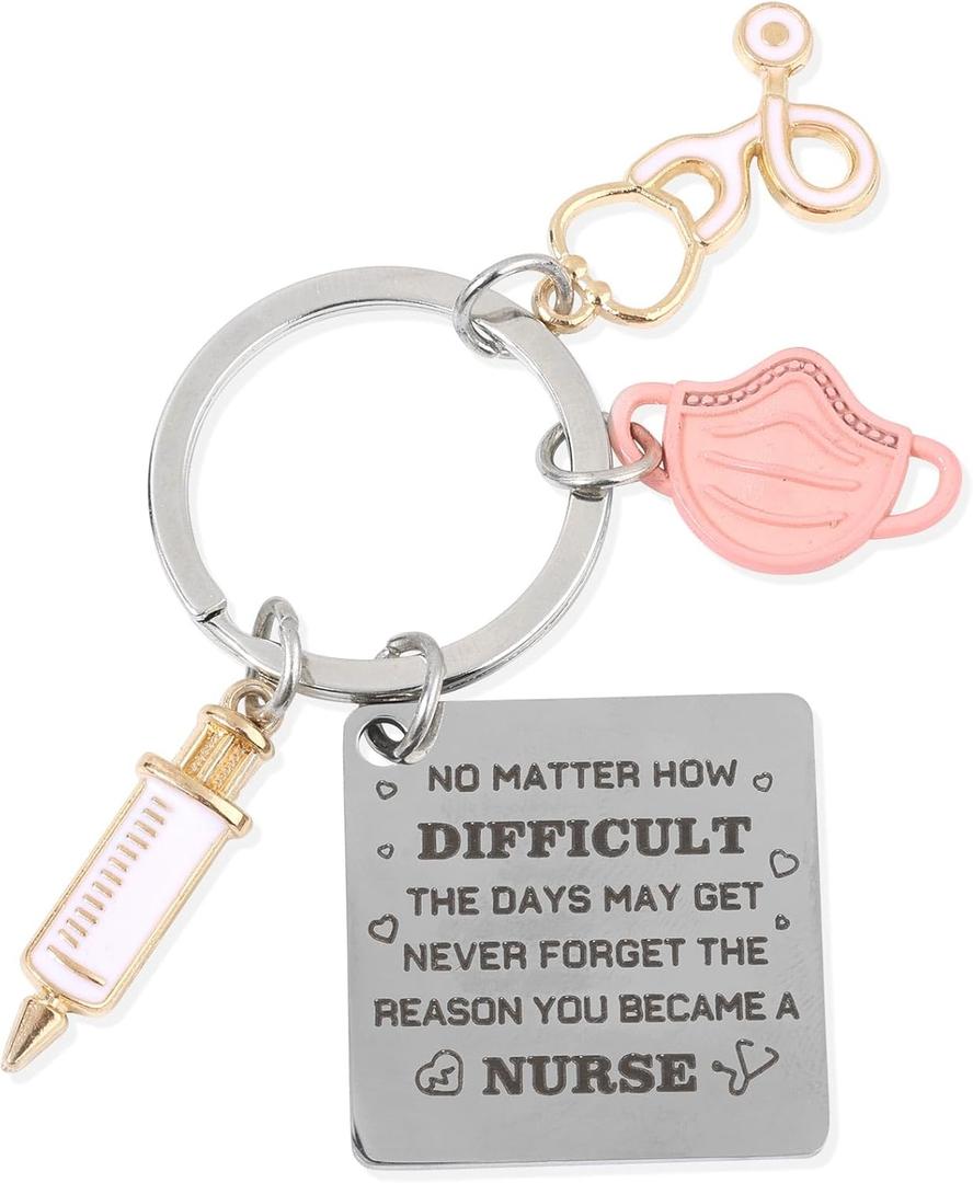 Nurse Graduation Appreciation Keychain, Medical Assistant Key Chain for Women, Funny Mask Injection Nursing Student Practitioner Presents, Female Doctor Work Week Gift for Birthday Thanksgiving