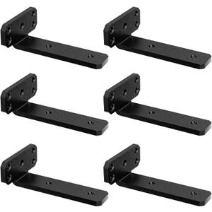 6 Pack - 6 inch Black Hidden L Shelf Bracket (1/5 Inch Thicked) Iron Shelf Brackets, Metal Shelf Bracket, 160 lb. Load Capacity , DIY Shelving Hidden 90 Degree Right Angle Bracket Design