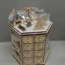 MorTime LED Revolving Music Box Advent Calendar Decorated with Christmas Tree Reindeer House LED Lights, Lighted Wooden Carved 24 Day Countdown to Christmas Calendar, 24 Storage Drawers