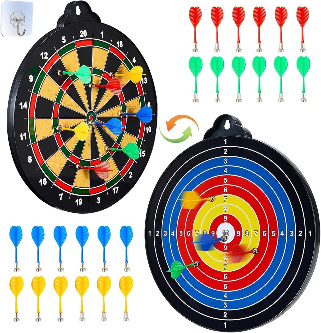 Magnetic Dart Board - 12Magnetic Darts+12Sticky Balls Or 2 Toy Gun+40 Foam Dart,Fun for Family Game and Party with Friends, Christmas Birthday Gifts Toys for 3-12 Year Old Boys (Large)