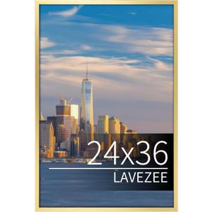 Lavezee 24x36 Poster Frame for Artwork, Puzzles and Photos, Gold Picture Frame Display 24 x 36 Inch Photo Picture Frame for Wall, Metal