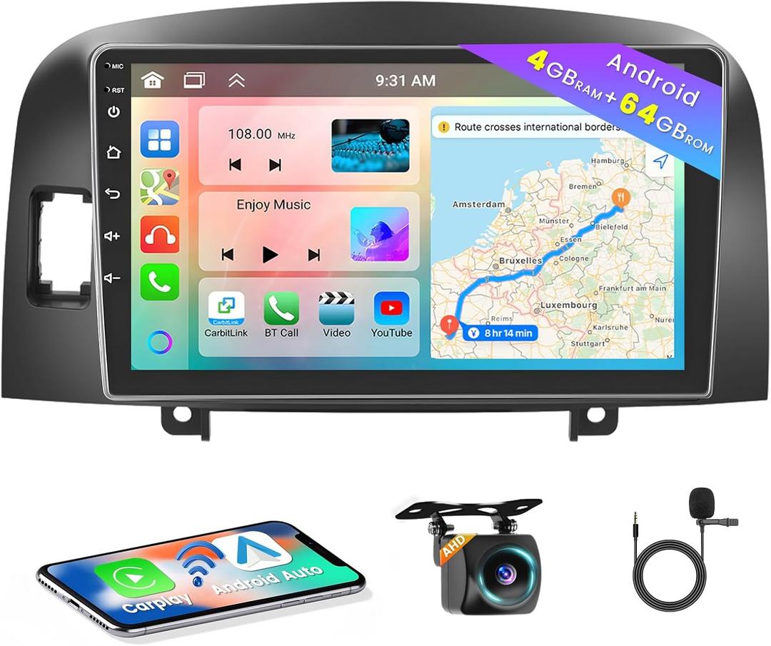 8 Core 4+64GB Android Car Stereo for Hyundai Sonata 2004 2005 2006 2007 2008, 9 Inch IPS Touchscreen Car Radio with Wireless Carplay 59UI GPS Navigation WiFi 32EQ DSP Backup Camera