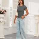 PALINDA Women's Short Sleeve Cropped Slim Fitted Tee Tops Basic Casual Workout Shirts Summer T Shirt (Gray, S)