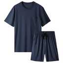 BAMBOO COOL Mens Pajama Set Sleepwear Pjs Lightweight Short Sleeve Shirts Soft Breathable Fresh Sleep Sets with Pockets L A-blue