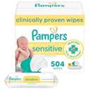 Pampers Baby Wipes Sensitive, Water Based Hypoallergenic and Unscented 504 Total (6 Flip-Top Packs)