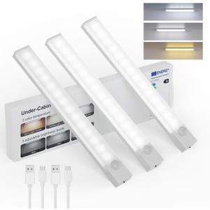 Under Cabinet Lighting 8 Inches Rechargeable Motion Sensor Light Indoor, 3 Color Dimmable Closet Light Battery Operated, USB Stick on LED Magnetic Under Counter Lights for Kitchen Stair, 3 Packs