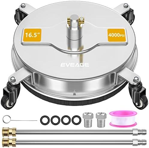 EVEAGE 16.5'' Pressure Washer Surface Cleaner, Power Washer Surface Cleaner with 2 Extension Wand, Stainless Steel Housing Power Washer Accessories with 2 Replacement Nozzles, 4000 PSI,EP001