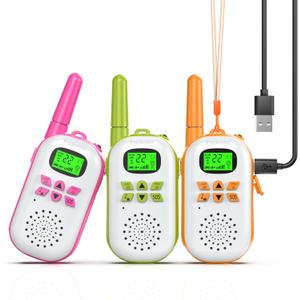 Walkie Talkies for Kids Rechargeable, Easter Basket Essentials Stuffers, Long Range 2 Way Radio, Birthday Gifts for Boys Girls, Family Games Outdoor Hiking Camping, 3-12 Years Old Toys 4 Pack (3 Pack, Pink+Green+Orange)