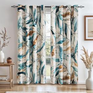 SUBRTEX Blackout Curtains 52Wx84L, Room Darkening Floral Curtains, Thermal Insulated 2 Panels Window Drapes, Boho Farmhouse Curtains for Living Room Bedroom Window Treatments, Blue