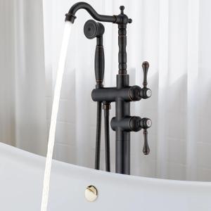 Oil Rubbed Bronze Freestanding Bathtub Faucet Sets Single Handle with 360 Swivel Spout Floor Mount Tub Filler with Handheld Sprayer, Floor Mount Bathtub Faucet, 47.2-Inch, JBTF430-ORB